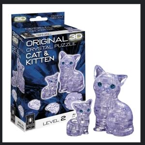 Original 3D Crystal Puzzle Cat & Kitten Level 2 Clear Puzzle Complete